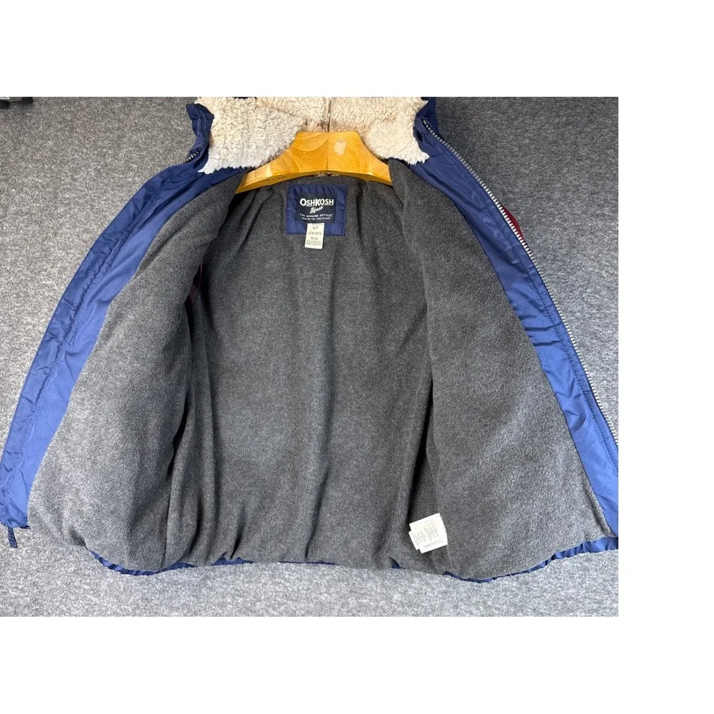OshKosh B'gosh Kids‎ L7 Puffer Jacket Hooded Blue Red Winter Warm Sherpa Lined